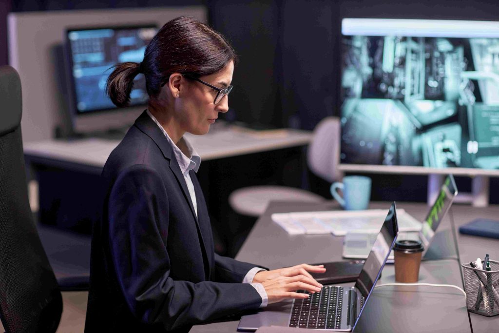 Businesswoman working on a laptop